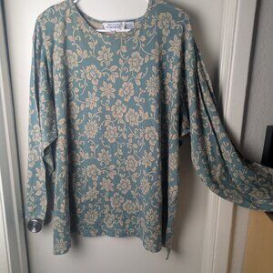 Nicole Summers PLUS Size 3X Cotton  Green Floral Print Top